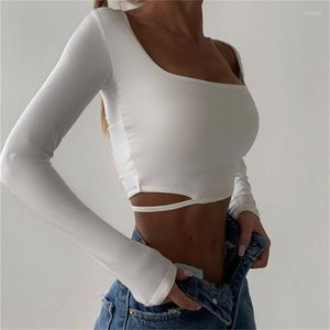 Women's T Shirts 2023 Autumn Casual Long Sleeve T-shirt Skinny Tees Basic Square Neck Crop Top Women