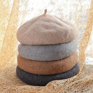 ベレットウールベレー帽のフレンチスタイルビーニーハットファッションレディースソリッドカラーキャップ屋外冬H9