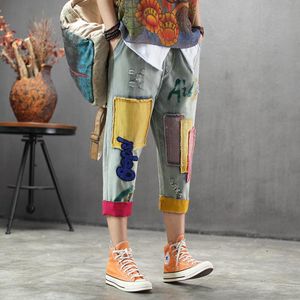 Frauen Jeans hochwertige Frauen Lose M-4xl Retro Patch gestickt gedruckt übergroß