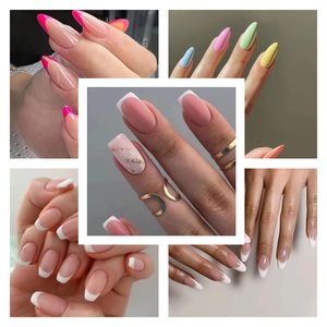 24pcs/set false nails分離可能なプレスオンネイルアートdiyウェアラブルフルカバーフレンチフェイクネイルチップホワイトブラックカラフル