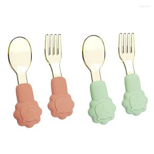 Dinnerware Sets Modabeb 2pcs Baby Training Fork Spoon Set Learn To Eat Mini For Animal Utensils Kids Tableware