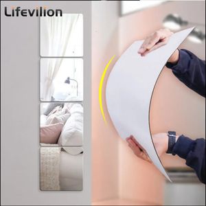 ملصقات الجدار 3D ملصقات المرآة الأكريلية مرنة Thicmen2mm Selfadhesive DIY Art Mirror Wall Stickers Decoration for Wardrobe Bathroom Home 230329