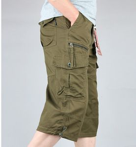 Herr shorts sommar militär lång längd last män casual bomull multi fickbockar taktiska armébyxor beskurna byxor 230329