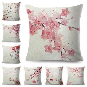 Pillow Watercolor Pink Peach Blossom Cover Decor Cartoon Plant Tree Case For Sofa Home Car Polyester Pillowcase 45x45cm