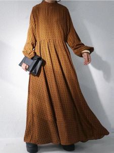 Casual Dresses Autumn/Winter Dresses For Women Fashion Stand Collar Casual Polka Dot Print Dresses With Long Sleeve Robe Long Dresses 230329