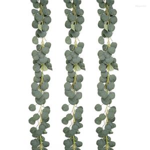 Fiori decorativi Confezione da 3 foglie di eucalipto finto Ghirlanda di viti 2,5 piedi Verdi per matrimoni Decorazioni festive Composizioni in giardino