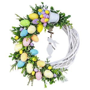 Decorative Flowers Wreaths 25cm Easter Rabbit Wreath Decoration Hanging Wall Door Craft Plane Acrylic Garlands Eggs Chick Home Oranments Decor P230310