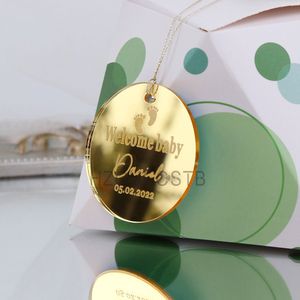 Other Event Party Supplies 30pcs Personalized Acrylic Round Tag Wedding Baby Baptism Gift Mirror Engraved Tags Momento Parties Favor Tag Decoration 230329