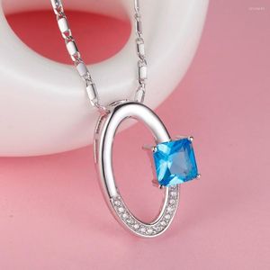 Pendant Necklaces Fashion For Women 2023 Blue Zircon Ellipse Semi Inlay Friends Pendants Confidante Club Gifts Jewellery