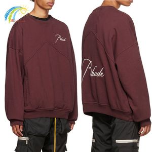 Mens Hoodies Sweatshirts Streetwear Overdimasy Wine Red Rhude Pullovers Quality Cotton Classic Embroidered Rhude Vintage Hoodie 230329