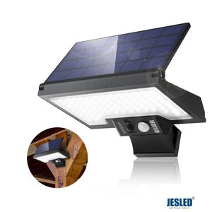 Lâmpada de parede LED Luzes solares sensor de movimento, 108 luzes externas alimentadas por LED, painel solar rotativo, 4 modos de iluminação, luz de inundação do jardim, luz de segurança porta da garagem