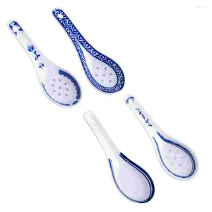 Set di stoviglie 4 pezzi Cucchiaio di porcellana bianco blu Cucchiai per mescolare Dumping Dessert Ceramica Zuppa Ceramica Cucina Banchetto