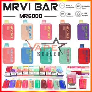 Autentico MRVI BAR 6000 Puffs Penna usa e getta Vape E per sigaretta con batteria ricaricabile da 650 mAh 13 ml Pod Puffbar preriempito VS Lost Mary Elfworld RandM