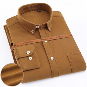 Men's Casual Shirts Oversize Corduroy Shirt For Men's Clothing Casual Long Sleeve Shirts Male Cotton Comfortable Soft Button-down Collar Brown Shirt 230329