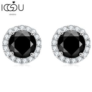 Stud IOGOU 6mm Black Round Halo Stud Earrings for Women Men Original 925 Sterling Silver Luxury Jewelry With Certificate 230328