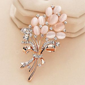 Fashionable Opal Stone Flower Brooch Pin Garment Cardigan Dress Shirt Clothes Corsage Lapel Pin Decor Jewelry Gift Accessories