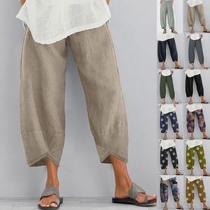 Kadın Pantolon Capris Casual Pamuk Keten Geniş Bacak Pantolon Kadınlar Gevşek Konforlu Elastik Bel Arka Pantolonlar Vintage Sold Summer Cut Pants Pantolon 230329