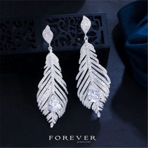 14k ouro branco pena diamante brinco pendurado brincos de casamento para mulheres promessa de noivado festa de noivado jóias presente