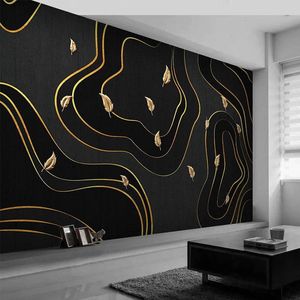 Bakgrundsbilder Anpassade PO Wallpaper Modern Minimalistisk abstrakt linje 3D Golden Leaf Geometry Murals PVC Självhäftande vattentäta väggklistermärken