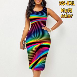 Vestidos casuais com estampa de listras arco-íris sem mangas vestido midi sexy colete de festa slim fit colorido todos os dias 2023 tendência pessoal