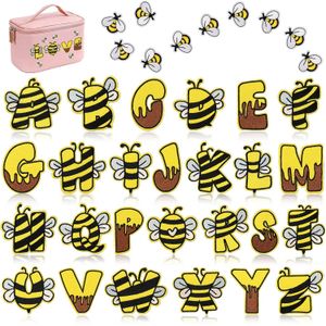 5.5cm Bee Emboridered Patches Sewing Notion Cute Cartoon Bee Elements Letters A-Z Iron on Patches for Bags Jackets T-Shirt Hats Clothes DIY Decoration Applique