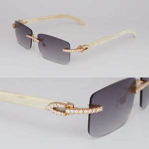 Novo designer Moissanite Diamond Set Óculos de sol sem aro para mulheres Pedras grandes Óculos de sol de diamante de 2,5 quilates Óculos de chifre naturais genuínos Homens Mulheres Óculos de sol Luxo Quente