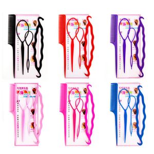 6 colors Magic Hair Braid Ponytail Creator Double hooks Plastic Loop Styling Tools Pony Tail Clip Hair Twist Styling Clip with Combs 4pcs/set