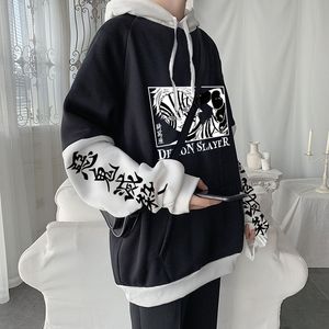 Herrbyxor 90 -talets japanska anime demon Slayer Akaza Hoodies Men Harajuku Black and White Manga Women Sweatshirt Winter Long Sleeve Hoodie Tops 230329