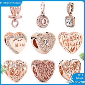 925 Silberperlen Charms für Pandora Charm Armbänder Designer für Frauen Sparkling Heart Tree Bead Charms Rose Gold