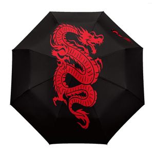 Зонтики красного дракона Claw Print Женщины мужчины дождь зонтик Три складывания