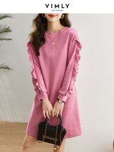 Casual Dresses Vimly Sweet Pink Sweatshirt Dresses for Women Girls Spring Fashion Chic Ruffled Drop Sleeve Straight Loose Casual Dress 230329