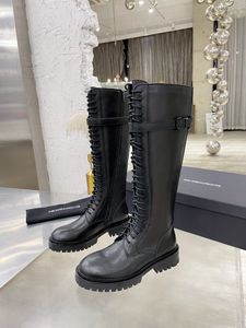 Damenschuhe Ann Black Demeulemeester Stiefel Vitello Lucido Reitstiefel Schnallenleder Knie Alec Hoher Kampf Seitlicher Reißverschluss Echtes Echtleder