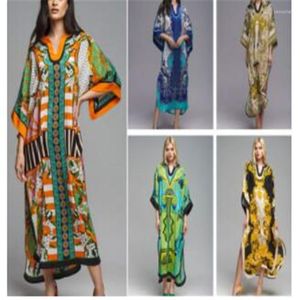 Casual Dresses Women Summer Beach Dress 2023 Africa Tryckt badkläder Cover Ups Short Sleeve Kaftans Tunic Robes Seaside Holiday Beachwear