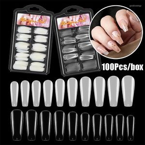 Falsche Nägel 100 Stück France Styles Full Cover Nail Art Tips Fake Square mit Design zum Drücken auf Finger Long Ballerina