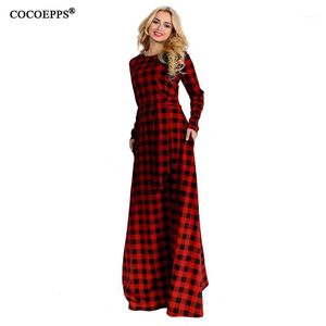 Casual klänningar 5xl 6xl plus size vintage pläd maxi klänning stora storlekar kvinnor långärmad elegant röd kväll vestidos