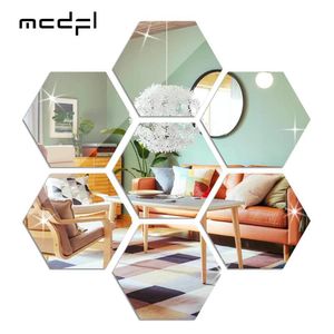 Adesivi murali MCDFL Hexagon Adesivi murali specchio acrilico Piastrelle decorative Autoadesivo Camera estetica Home Decorazioni coreane Pannello trucco doccia 230329