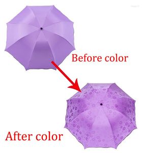 Guarda -chuvas da moda, chuva de chuva à prova de vento, alteração de cor de sol dobrável de parasol florom flor do mini bolso