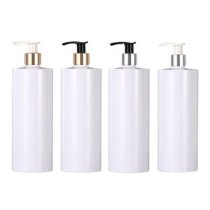 Packing Plastic Shiny White Bottle 300 ml 500 ml platt axel husdjur vit svart lotion press pump guld silver krage förpackning kosmetisk återfyllningsbar behållare