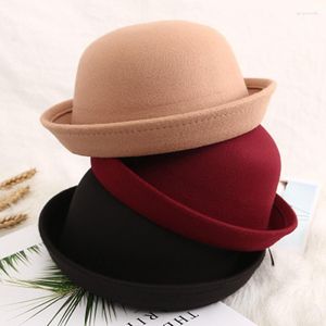 Beretti Ladies primavera estate cappello bowler di bombetta carina dolce rotonda di colore solido può essere ripristinato a crema solare pografia pografia genitore-bambino a85