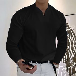 Erkek Tişörtleri Erkekler Sıradan Uzun Kollu V Boyun Pamuk Karışımı Gömlek Düzenli Gevşek Uyum İş Golf Üstleri Artı Boyut S 5XL Yüksek Kaliteli Giyim 2023 230329