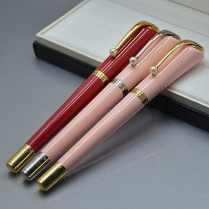 Penna a sfera nera rosa rossa di alta qualità con clip in perla Forniture per ufficio aziendale penna regalo per scrittura di moda per le donne