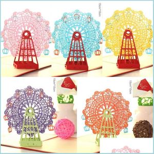 Karty pozdrowienia ręcznie robione 3D Ferris Wheel Origami pop -up papierowy laser laserowy vintage post wszystkiego najlepszego z okazji urodzin prezenty Kraft Drop dostawa home ga dheqg