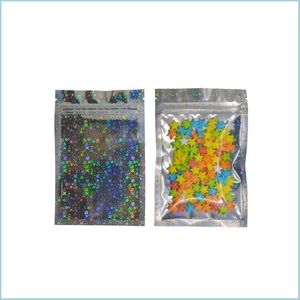 Упаковочные сумки Star Laser Food Package Package Presearable Wrane Pression Prain Foil Buck Flat Mylar Голографический цвет с блестящими капельными доставкой o dhxny