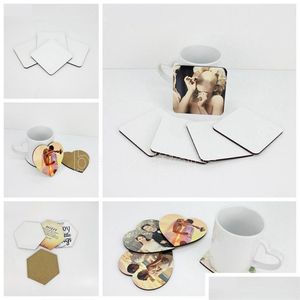 Mats Pads Sublimação Blank Coaster Modelo Cork Pad Mdf Promoção Love Love Round Flor Shaped Publision Party Favor Gift Dr Dhxgw