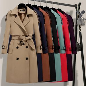 Women Long Trench Coat Belt Spring Thin Elegant Fashion Mid-length Casual Autumn Jacket Raincoat Plaid Lined Long Windbreaker