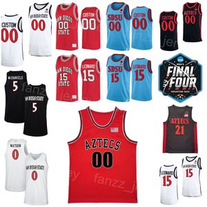 2023 Final Four San Diego State Aztecs College Jersey Basketball 31 Nathan Mensah 0 Devin Watson 5 Jalen McDaniels 21 Malik Pope 15 Kawhi Leonard 21 Jamaal Franklin