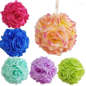 Dekorativa blommor 10 cm Artificial Rose Silk Flower Kissing Balls Hanging Ball For Wedding Christmas Ornament Party Decoration Supplies