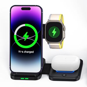 15W Foldable Wireless Charger 3 in 1 Fast Wireless Charging Station Stand Dock for Apple Watch SE/7/6/5/4/3/2 AirPods 3/2/Pro iPhone 14/13/12/11/Pro/XS/Xs Max/XR/X/SE/8/8 Plus