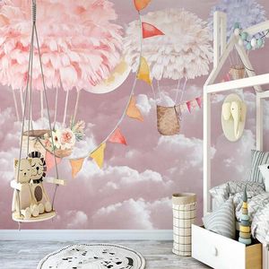 Wallpapers Self-Adhesive Wallpaper Nordic Hand Painted Romantic Air Balloon Pink Starry Sky Mural Children's Room Background 3D Sticker