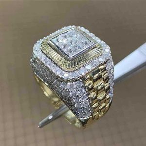 Кольца полосы доминирующие золотой цвет хип -хоп кольцо для мужчин Женские мода инкрустация белого циркона камней панк -свадебное кольцо ювелирные изделия J230330